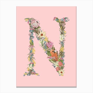 N Pink Alphabet Letter Canvas Print