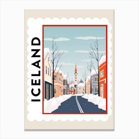 Retro Winter Stamp Poster Reykjavik Iceland 1 Canvas Print