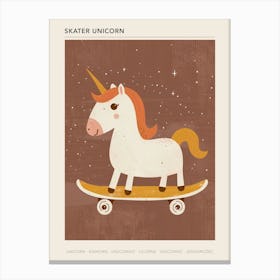 Unicorn On A Skateboard Mustard Muted Pastels 3 Poster Canvas Print