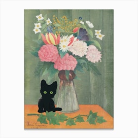 Flowers In A Vase, Henri Rousseau  Inspired Still Life Cat Canvas Print
