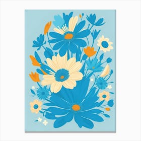 Beautiful Flowers Illustration Vertical Composition In Blue Tone 13 Canvas Print