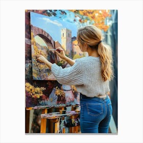 Young Woman Creating 3d Painting Outdoor Canvas Print