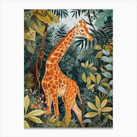Giraffe With Leaves Colourful Illustration 3 Canvas Print
