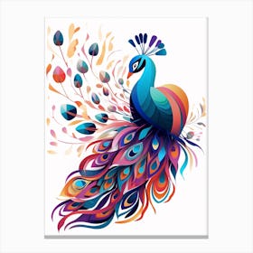 Colourful Geometric Bird Peacock 2 Canvas Print