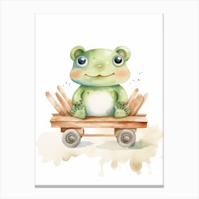 Baby Frog On Toy Car, Watercolour Nursery 3 Canvas Print