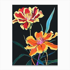 Neon Flowers On Black Marigold 4 Canvas Print