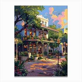 Storybook Illustration Rainey Street Historic District Austin Texas 2 Canvas Print