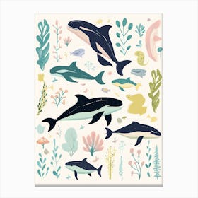 Group Of Whales Cute Pastel 2 Canvas Print