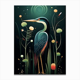 Folk Bird Illustration Green Heron 2 Canvas Print