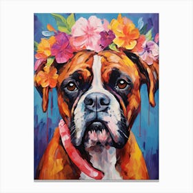 Boxer Portrait With A Flower Crown, Matisse Painting Style 1 Canvas Print