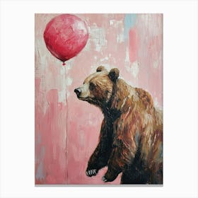 Cute Grizzly Bear 1 With Balloon Canvas Print