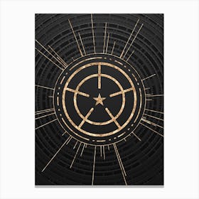 Geometric Glyph Symbol in Gold with Radial Array Lines on Dark Gray n.0130 Canvas Print