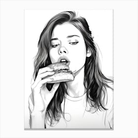 Woman Eating A Burger, lineart 1 Canvas Print