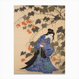 Asagao Morning Glory 2 Vintage Japanese Botanical And Geisha Canvas Print