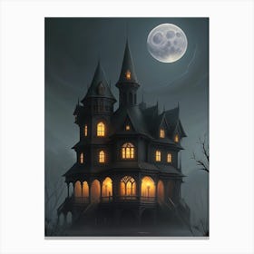 Haunted Castle with Moonlight Canvas Print