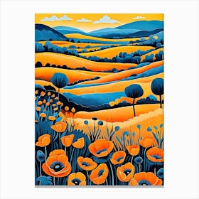 Cartoon Poppy Field Landscape Illustration (61) Canvas Print