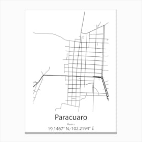 Paracuaro,Mexico Minimalist Map Canvas Print