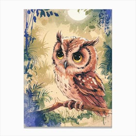 Watercolor Owl In The Forest Canvas Print