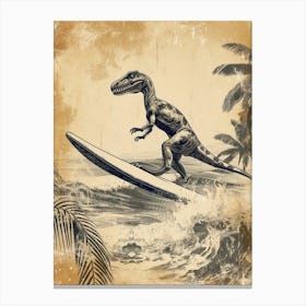 Vintage Microraptor Dinosaur On A Surf Board 1 Canvas Print