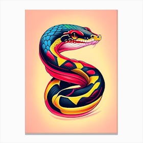 Coachwhip Snake Tattoo Style Canvas Print