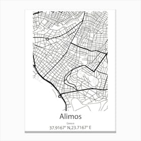 Alimos,Greece Minimalist Map Canvas Print