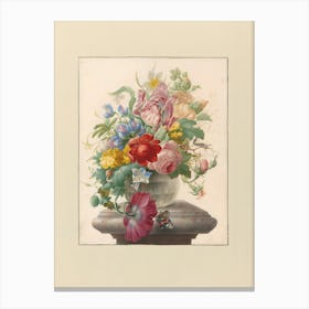 Flowers in a Glass Vase with a Butterfly Canvas Print