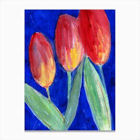 Tulips On Blue - red blue green floral flowers vertical Canvas Print