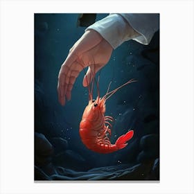 Hand Holding A Shrimp Canvas Print