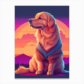 Golden Retriever Dog Sunset Canvas Print