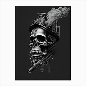 Skull With Tattoo Style Artwork Grey Stream Punk Canvas Print