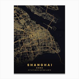 Shanghai China Black And Gold Map Canvas Print