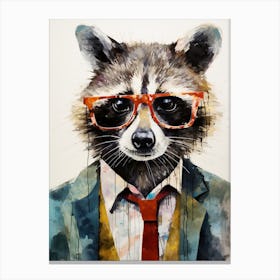 A Raccoon Wearing Glasses In The Style Of Jasper Johns 3 Canvas Print