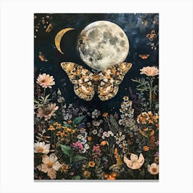 Moon And Butterflies Inspired By William Morris Canvas Print