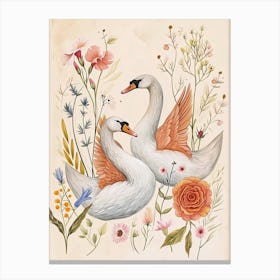 Folksy Floral Animal Drawing Swan 2 Canvas Print