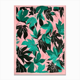 Black and green leaves on pink. Floral Pattern Canvas Print