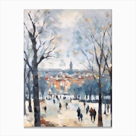 Winter City Park Painting Montjuc Park Barcelona 2 Canvas Print