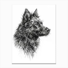 Black Long Haired Dog Line Sketch 2 Canvas Print