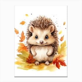 Hedgehog Watercolour In Autumn Colours 2 Canvas Print