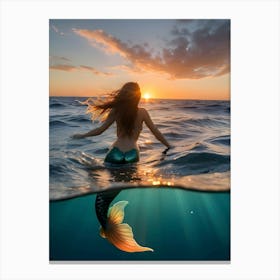 Mermaid At Sunset-Reimagined 3 Canvas Print