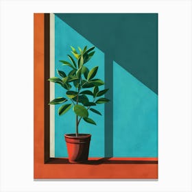 Potted Plant In Front Of Window 1 Canvas Print