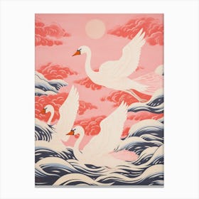 Vintage Japanese Inspired Bird Print Swan 3 Canvas Print