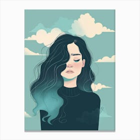 Girl With Blue Hair And Clouds Canvas Print