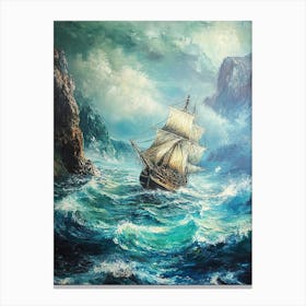 Sailing Ship In Rough Seas 1 Canvas Print