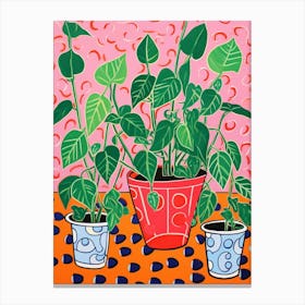 Pink And Red Plant Illustration Pothos Pearls 4 Canvas Print