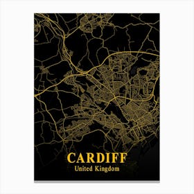 Cardiff Gold City Map 1 Canvas Print