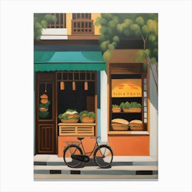 Bicycle In Front Of A Shop Canvas Print