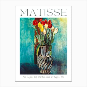 Henri Matisse Me Myself and Stendhal Vase of Tulips 1914 - Hd Remastered Poster Print for Feature Wall Teal Tulip Flowers Colorful Vibrant Original Work Canvas Print