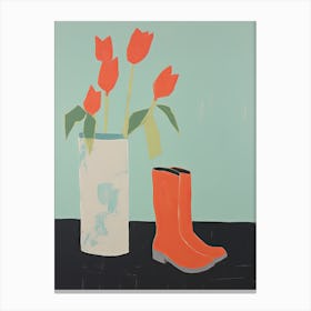 A Painting Of Cowboy Boots With Tulip Flowers, Pop Art Style 3 Canvas Print