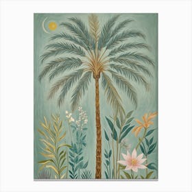 Palm Tree And Flowers Canvas Print