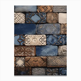 Blue And White Tile Wall Canvas Print